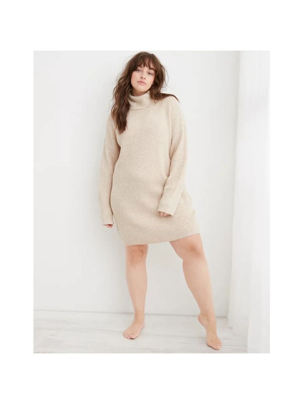 Aerie CozyUp Waffle Sweater Dress
Size XL (16/18) Heather Fawn NWT